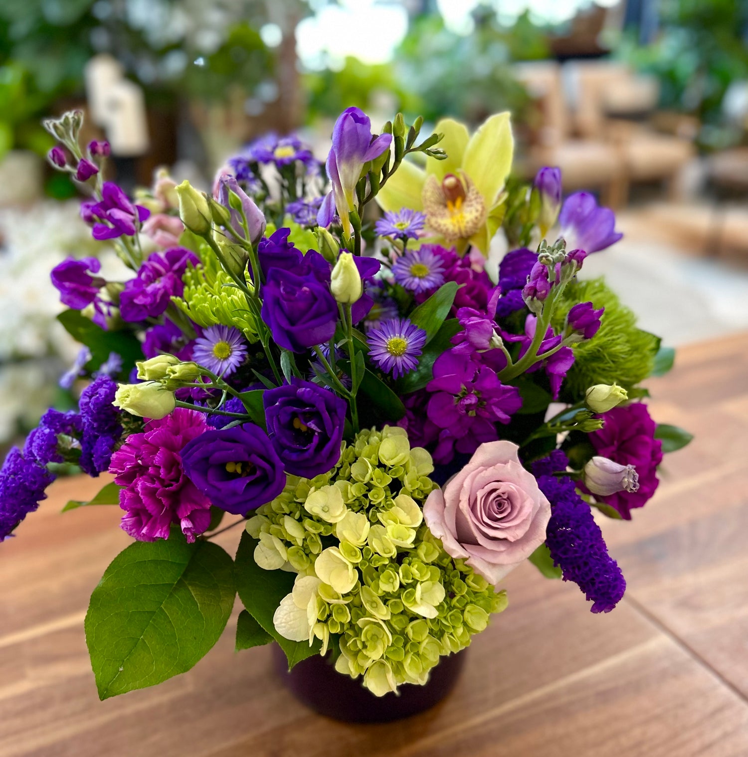 Chartreuse and Grape Fresh Vase Arrangement
