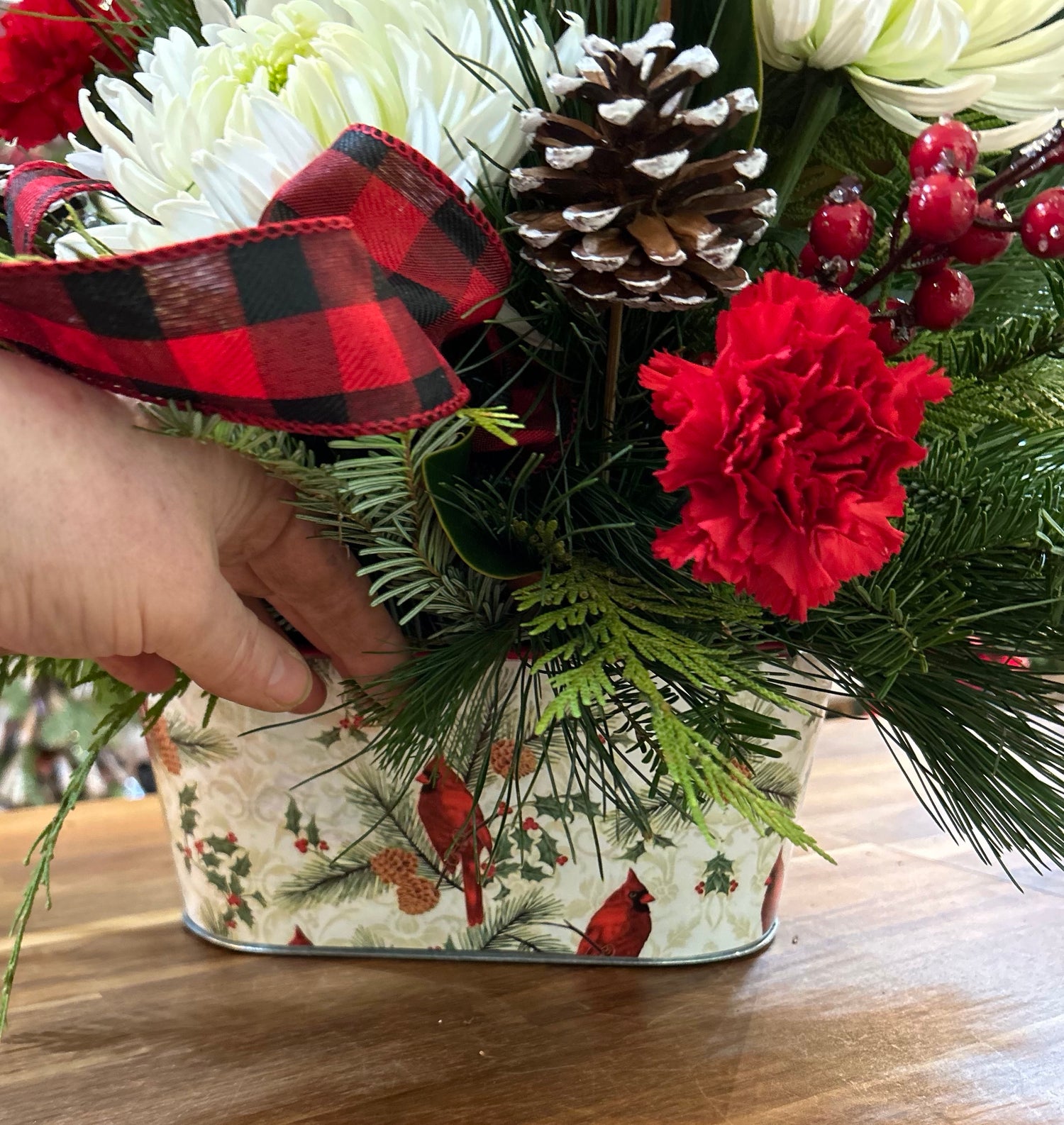 Cardinal in the Woods Fresh Arrangement