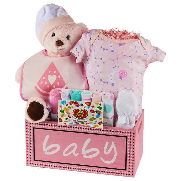 Baby Girl Keepsake Wooden Box gift basket